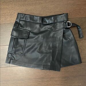 Zara Kids- Black Faux Leather Skort with Buckle